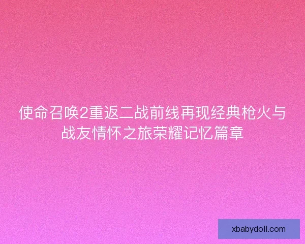 使命召唤2重返二战前线再现经典枪火与战友情怀之旅荣耀记忆篇章 使命召唤2重返二战前线再现经典枪火与战友情怀之旅荣耀记忆篇章